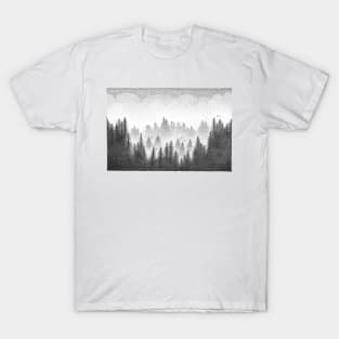 Misty Pine Forest Dotwork T-Shirt